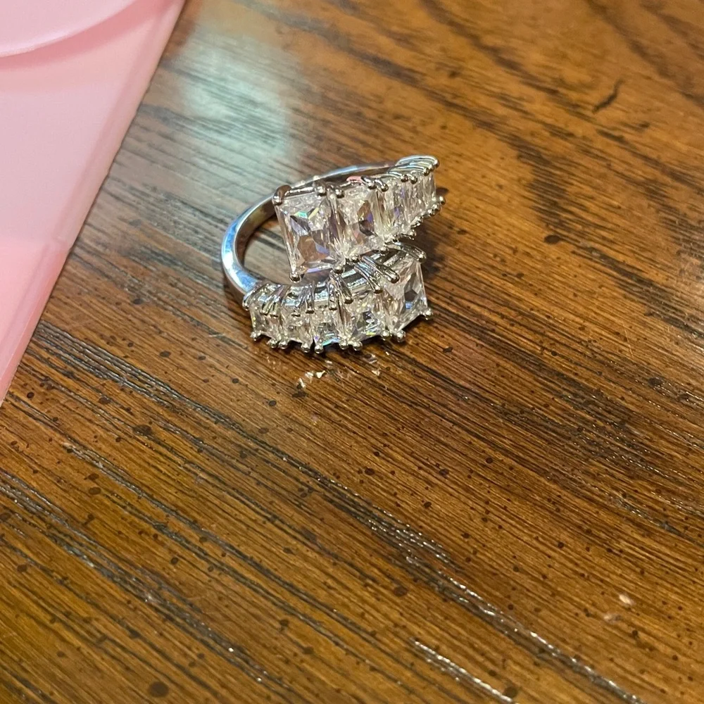 New in Bag Monaco Silver Rhodium Plated Crystal Ring By Alexa Rae - Picture 5 of 5